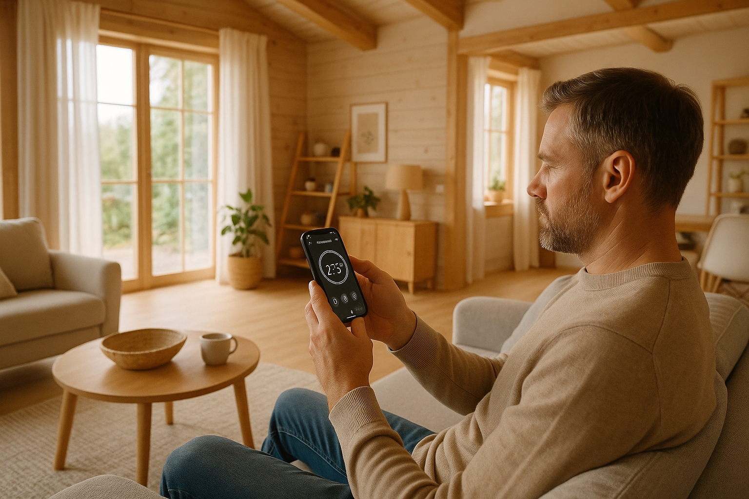 Современный интерьер умного дома с управлением отоплением Современный интерьер умного дома с управлением отоплением