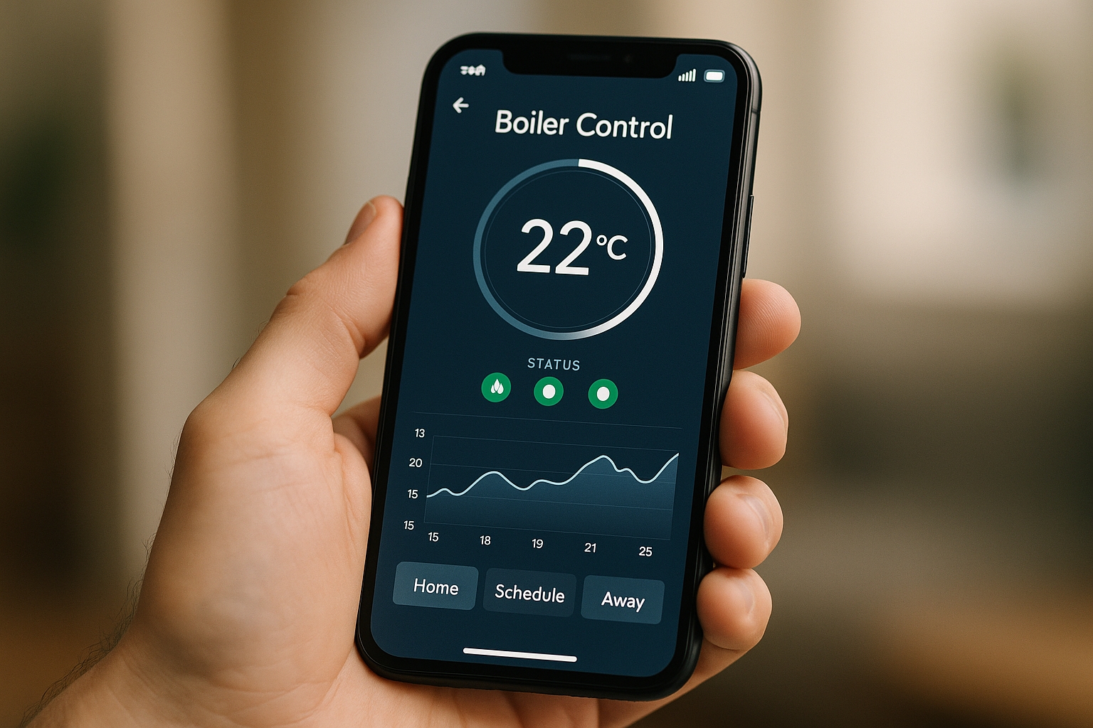 Смартфон с мобильным приложением для управления котлом Смартфон с мобильным приложением для управления котлом